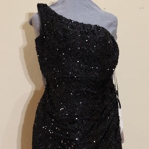 ALYCE one shoulder short sequin dress in black size 0
